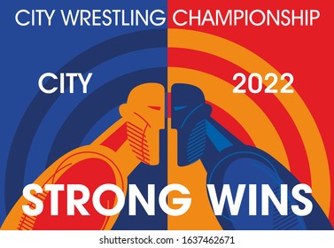 Wrestling poster design. Stylized Athletes Face to Face