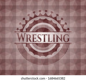 Wrestling red seamless badge with geometric background.