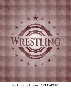 Wrestling red seamless emblem or badge with abstract geometric polygonal pattern background. 