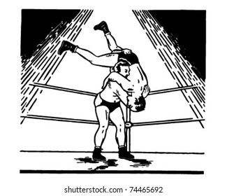 Wrestling - Retro Ad Art Illustration