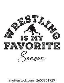 Wrestling Season: Vintage Typography Graphic with Silhouette of Wrestlers in Action