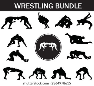 Wrestling Silhouette Bundle | Collection of Wrestling Players with Logo