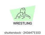 wrestling sport vector line icon. athlete fight with wrestling style sport pictogram, vector illustration.