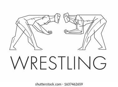 Wrestling Stylized figures of athletes are preparing for the fight