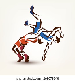 Wrestling Symbol, Vector Silhouette Of Two Athletes