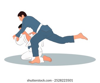 Wrestling, zwei Männer in einer der Arten von Wrestling. Männlicher Judo.