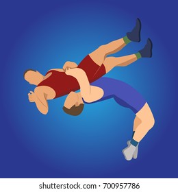 Wrestling vector, 3D Isometric Athlete. Sporting Championship People Competition. Sport Infographic 