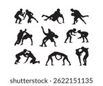 Wrestling vector bundle, Wrestling clipart, Wrestling silhouette. 
