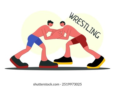 Wrestling Vector Illustration of Two Fighters in a Boxing Competition or Championship Match in an Arena in a Flat Style Cartoon Background