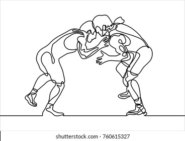 Wrestling vector-continuous line drawing 