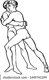 Wrestling vintage engraved illustration drawing 