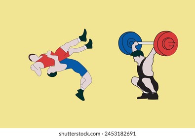 wrestling and weight lifting sports illustration