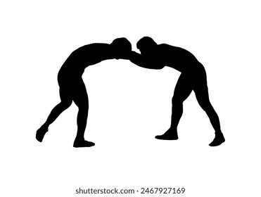 wrestling, wrestlers silhouette	- vector illustraton