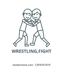 Wrestling,fight vector line icon, linear concept, outline sign, symbol