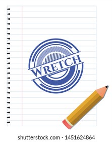 Wretch drawn with pen. Blue ink. Vector Illustration. Detailed.