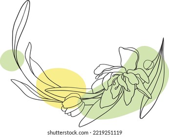 Wreth with shapes on white background. Minimal artistic flower wreath vector and leaves isolated on white background. Elegant continuous line drawing