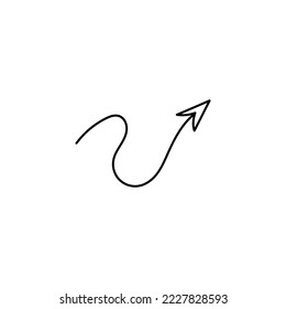 Icono dibujado a mano por flecha que escribe. Movimiento de señal y símbolo de distancia minimalista con diseño de contorno para decoración de vector gráfico