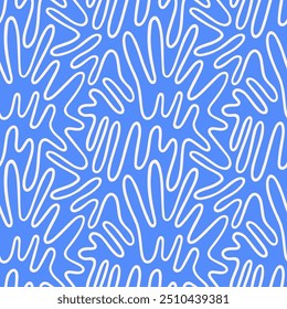 Wriggling continuous doodle organic line seamless repeat vector pattern. Liquid, fluid, funky chaotic ornament, trendy groovy background. Winding, twisted uneven hand drawn endless wavy cartoon line.