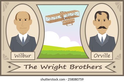 The Wright Brothers - Cartoon Illustration Of The Wright Brothers And Their Glider. Eps10