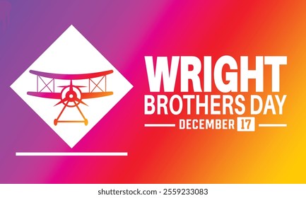 Wright Brothers Day is observed every year on December 17th. Holiday concept, suitable for placard, background, Greeting Card, Poster design template with text inscription, standard Social Media Post.