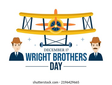 Wright Brothers Day on December 17th Template Hand Drawn Cartoon Illustration of the First Successful Flight in a Mechanically Propelled Airplane