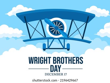 Wright Brothers Day on December 17th Template Hand Drawn Cartoon Illustration of the First Successful Flight in a Mechanically Propelled Airplane