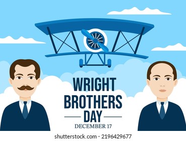 Wright Brothers Day on December 17th Template Hand Drawn Cartoon Illustration of the First Successful Flight in a Mechanically Propelled Airplane