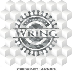 Wring grey badge with geometric cube white background