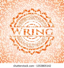 Wring orange mosaic emblem with background