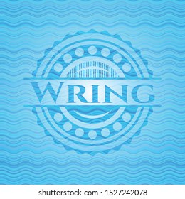 Wring sky blue water wave style badge. Vector Illustration. Detailed.