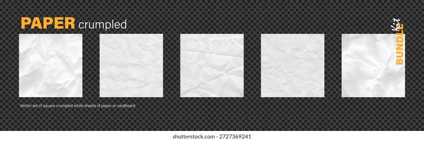 Falten und Knautschen Effekt Overlay-Kit. Weißes Papier quadratisch gefaltete Blätter Hintergrund Vektor. Perfekt für Poster, Memos, Dokumententwürfe oder Collagen. Clipart-Kollektion auf wie transparentem png bg bündeln
