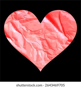 Wrinkle paper shape love heart shape vector, conveying a textured, worn, or handmade feel. Ideal for romantic themes, vintage designs, craft projects, or heartfelt messages.