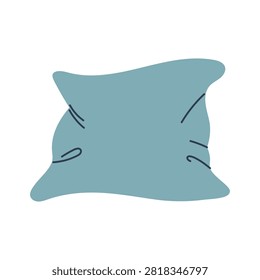 Wrinkled Bed Pillow Vector Illustration. Hand drawn creased, fluffy cushion element with soft folds and rumpled fabric. For home decor, hotel branding, and cozy interior visuals.