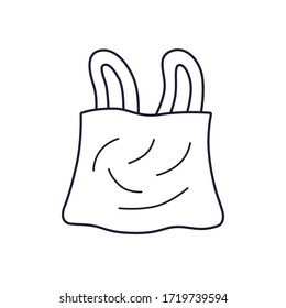 Wrinkled disposable plastic bag icon isolated line cartoon vector, environment pollution, waste issue.