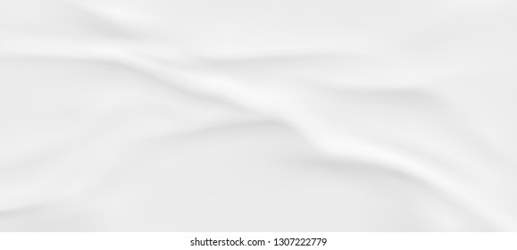 Wrinkled fabric background. White vector wavy cloth.