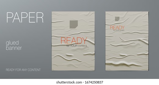 Wrinkled Glued Paper Poster Template Ready For Content. EPS10 Vector