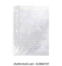 Wrinkled Note Paper. Notebook Paper With Lines Isolated On Background. Vector Illustration. 