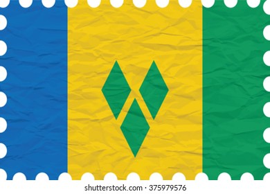 wrinkled paper saint vincent and the grenadines stamp, abstract vector art illustration, image contains transparency
