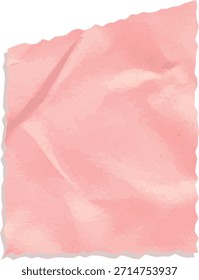 Wrinkled paper sheet with torn edge and soft crease detail, isolated on a clean background. Symbol of scrap, revision, mess, and rough note surface. Cartoon vector illustration.