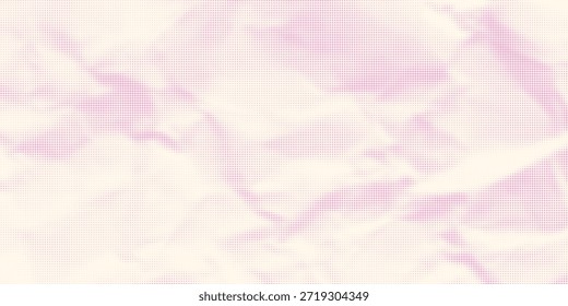 Padrão de textura de papel enrugado com meio-tom rosa. Plano de fundo do vetor de efeito de gradiente de ponto. Impressão de sobreposição na moda.