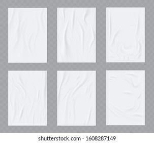 Wrinkled paper vector realistic template for poster or flyer glued to the wall. Vector set - Shutterstock ID 1608287149