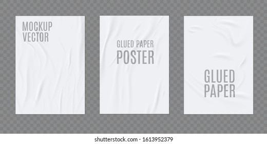 Wrinkled paper vector realistic template for poster or flyer glued to the wall. Vector set - Shutterstock ID 1613952379