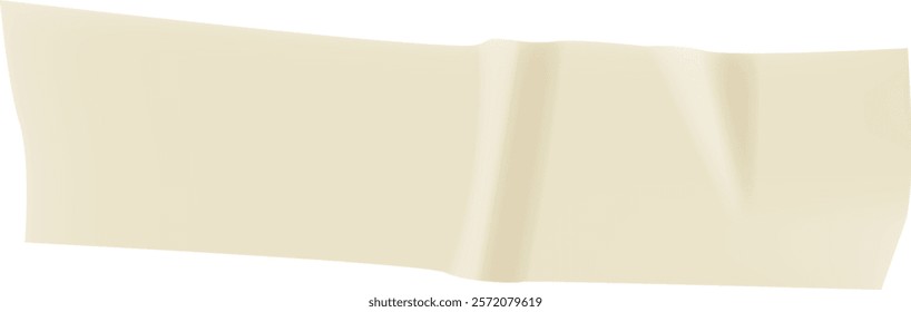 Wrinkled piece of beige adhesive tape isolated on a white background, creating a textured and abstract composition with its folds and creases