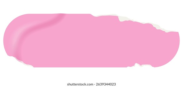Wrinkled pink rectangle sticker with a ripped paper edge. Badge, price tag. Old distressed blank label with grunge texture for scrapbook designs.	
