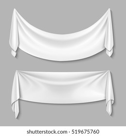 Wrinkled textile drape fabric vector empty white banners set