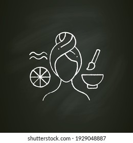 Wrinkle-fighting face mask chalk icon. Organic citric acid face mask, spa procedures. Natural skincare concept. Facial beauty treatment. Isolated vector illustration on chalkboard