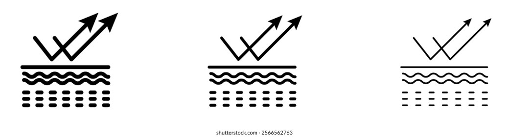Wrinkles face reflection icon in tree different line stroke sizes.