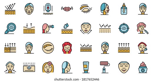 Wrinkles icons set. Outline set of wrinkles vector icons thin line color flat on white