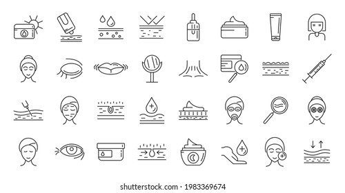 Wrinkles icons set. Outline set of wrinkles vector icons for web design isolated on white background