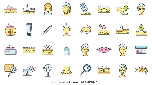 Wrinkles icons set. Outline set of wrinkles vector icons thin line color flat on white